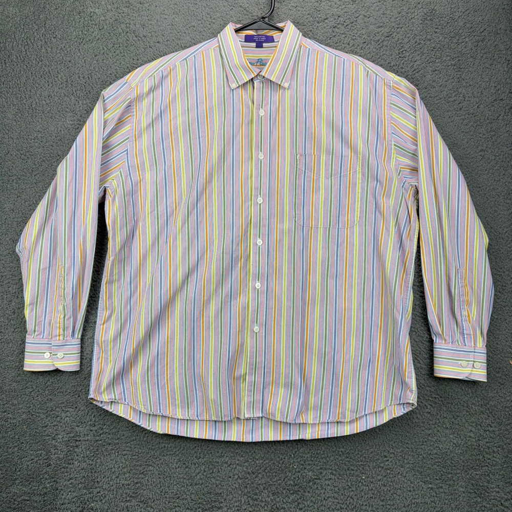 Alan Flusser Mens‎ XL Button Down Shirt Multicolor Striped Cotton Long Sleeve